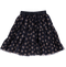 Skirt below the knee in navy blue tulle with hearts