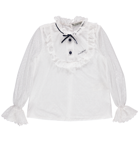 Transparent blouse with inner top and ribbon in navy velvet