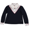 Navy knit sweater with shirt style collar
