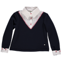 Navy knit sweater with shirt style collar