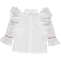 White blouse with tulle ruffles and velvet bow