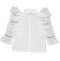 Blusa branca com folhos em tule e laço de veludo