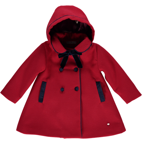 Red farm coat with removable hood