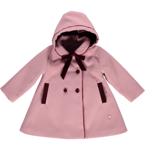 Pink farm coat with removable hood