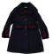 Navy blue farm coat with red buttons
