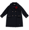 Navy coat with red rose appliqué