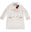 Pearl coat with red rose appliqué