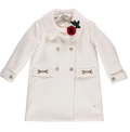 Pearl coat with red rose appliqué