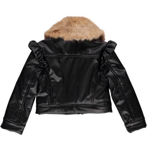 Black nappa coat with fur