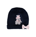 Navy cotton baby hat with print and bow