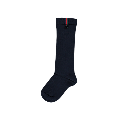 Blue socks with striped ribbon