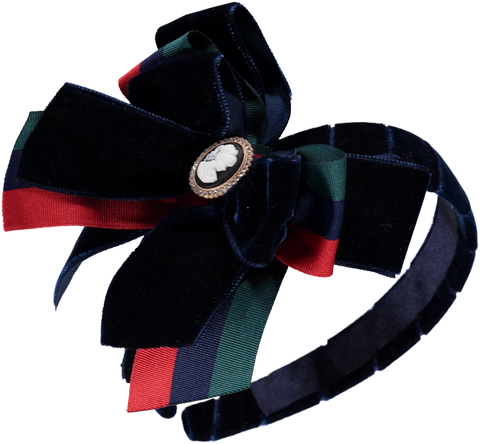 Navy blue velvet headband with bow