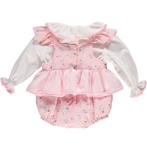 Girl's set with pink floral print and ruffles