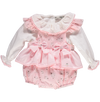 Girl's set with pink floral print and ruffles