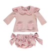 Conjunto menina com camisola de malha e calções florais rosa