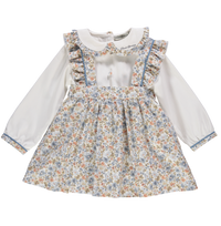 Conjunto de blusa branca & saia floral azul com alças
