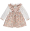 Conjunto de blusa branca & saia floral rosa com alças