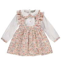 Conjunto de blusa branca & saia floral rosa com alças