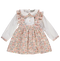 Conjunto de blusa branca & saia floral rosa com alças