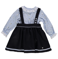 Conjunto de blusa azul e saia em fazenda marinho