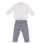 Conjunto de camisa com bordado e calças azuis