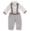 Conjunto de camisa com bordado e calças com alças cinza