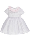 White and pink dress with embroidery and bow