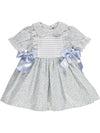 Blue girl's dress with bows and ribs