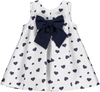 Dress with navy blue hearts and navy blue bow