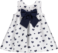Dress with navy blue hearts and navy blue bow