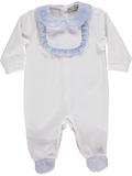 White baby girl's babygrow with blue frill