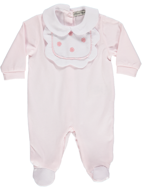 Girl's pink babygrow with collar and flower details