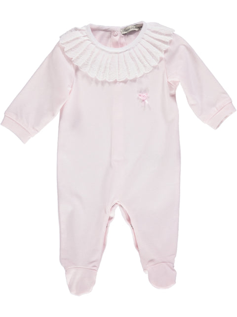 Girl's pink babygrow with pleated collar