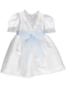 Vestido Branco e azul De Festa Com Renda Bordada E Cinto contrastante
