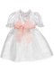 Vestido Branco e rosa De Festa Com Renda Bordada E Cinto contrastante