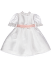 White and pink party dress with embroidered lace and contrasting belt