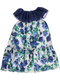 Vestido azul com padrão floral e gola