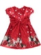 Red dress with white balls and floral details