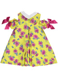 Yellow dress with floral pattern, collar and bows