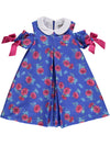 Blue flower dress with cut and ruffled sleeves