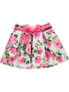 Pink skirt with floral pattern and blue belt
