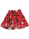 Red skirt with floral pattern and ruffles