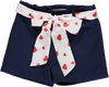 Navy shorts with white belt with red hearts