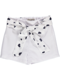 White shorts with white belt with navy blue hearts