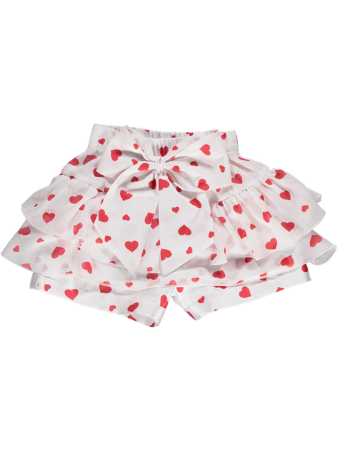 White shorts with red hearts with ruffles and bow