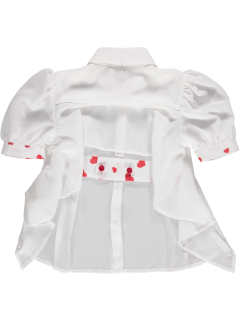 White blouse with red heart details