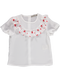 White blouse with red heart ruffles