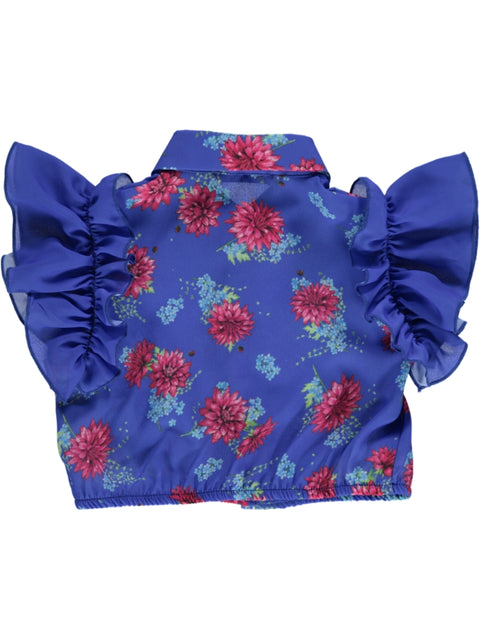 Blusa azul com padrão floral