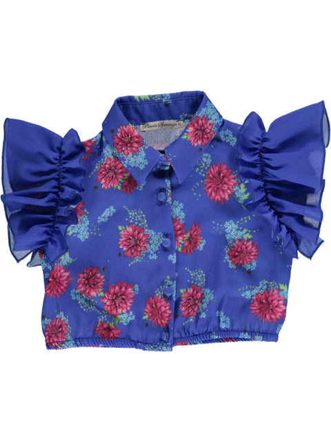 Blusa azul com padrão floral
