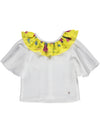 White blouse with yellow floral frill